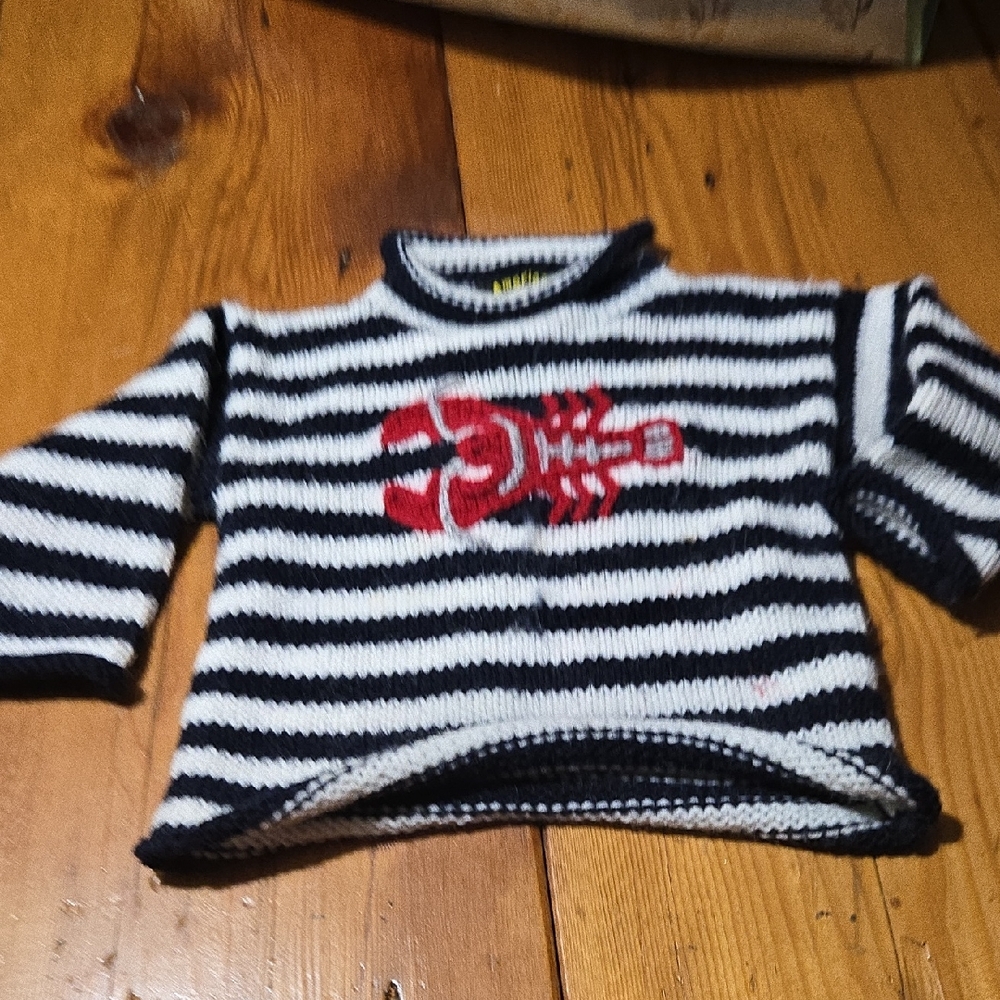 American South Side Alpaca Wool Appr 2t Striped Navy and White Kids Sweater